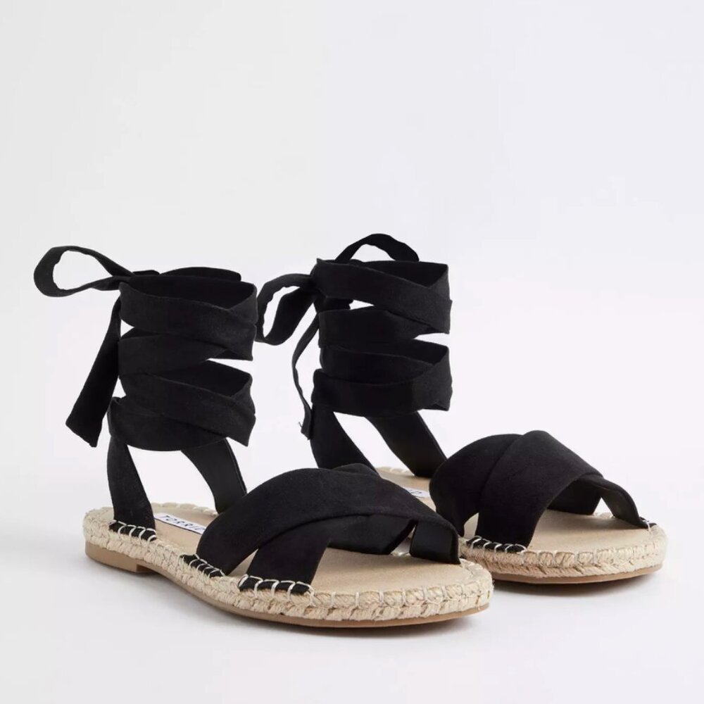 Torrid Black Ankle Lace-Up Espadrille Flat Sandals (WW) Size 13